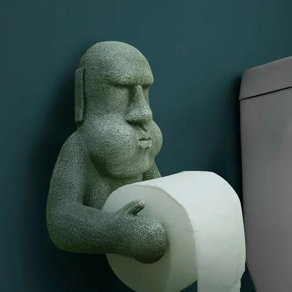

Пасхальный остров, держатель для салфеток Moai, настенная статуя из смолы, держатель для туалетной бумаги, статуя Moai, держатель для салфеток для ванной комнаты