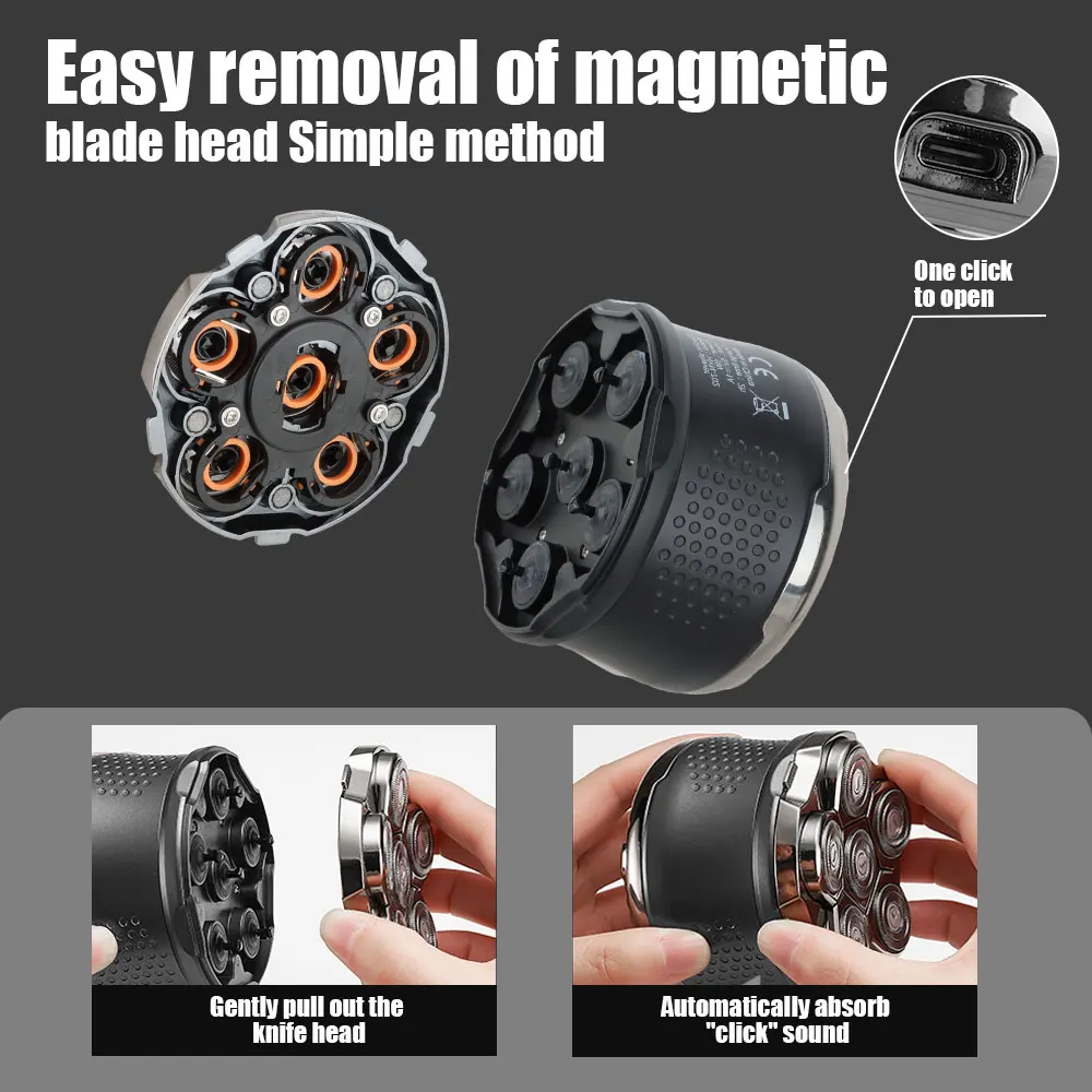 Электробритва IPX8 Водонепроницаемая технология для влажной и сухой уборки 6D Плавающая головка Быстрое бритье Магнитный дизайн Электробритва со светодиодным дисплеем