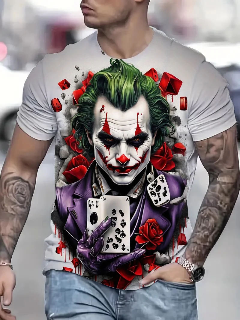 2024 Men\'s Summer 3d Clown Print T-Shirt Street Trend Hip Hop Short Sleeve Men\'s clothing Oversized t-shirt graphic t shirts