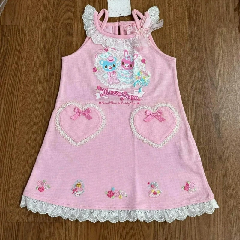 Robe de style Lolita douce rose pour femme, nœud, lapin, ours imprimé Kawaii, mini robes de soirée, mode coréenne féminine, robe de princesse d\'été