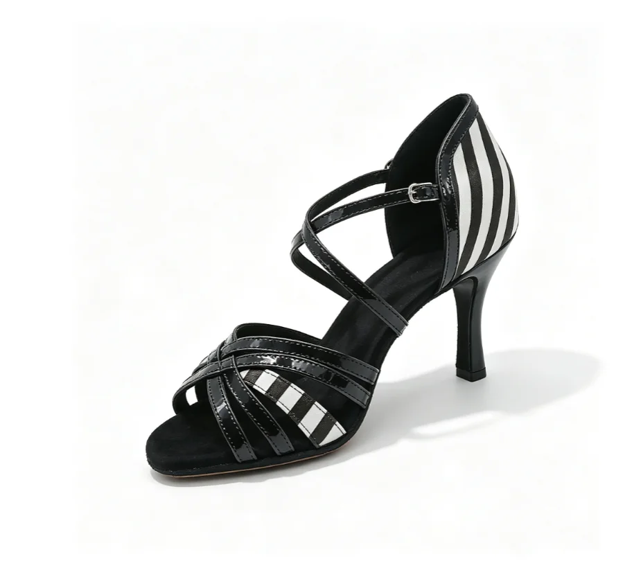 Women's Zebra Print Cross Strap Latin Dance Shoes Stiletto Heel Suede Sole for Salsa Ballroom Tango Cha Cha Training & Competiti
