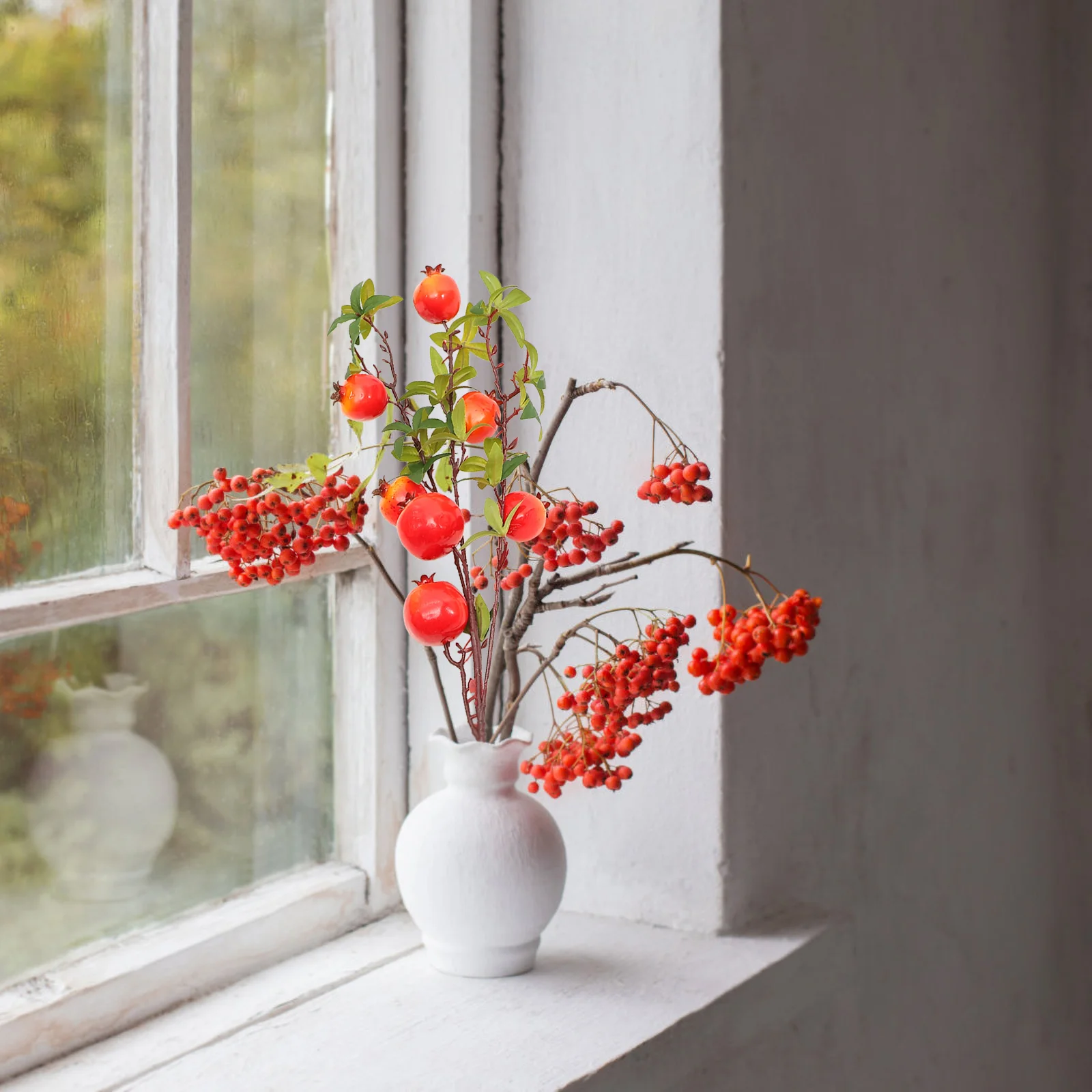 

3PCS Simulation Pomegranate Bouquet Autumn Red Decorative Fake Plant Picks Lifelike Artificial Photography Prop Wedding Party