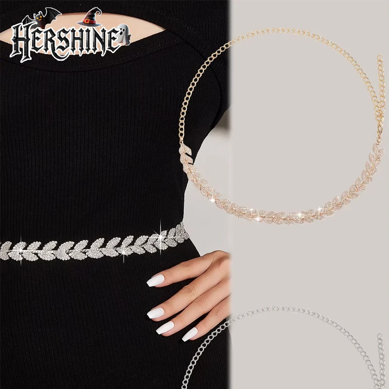 

HERSHINE Цельная женская модная поясная цепочка в форме листа со стразами, элегантный и сексуальный аксессуар для платьев, весны, лета