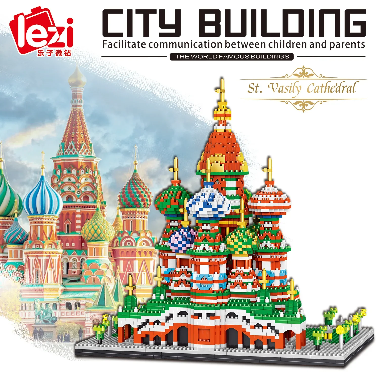 Lezi 8005 World Architecture Saint Basil's Cathedral Church 3D Model Mini Diamond Blocks Bricks Building Toy for Children 