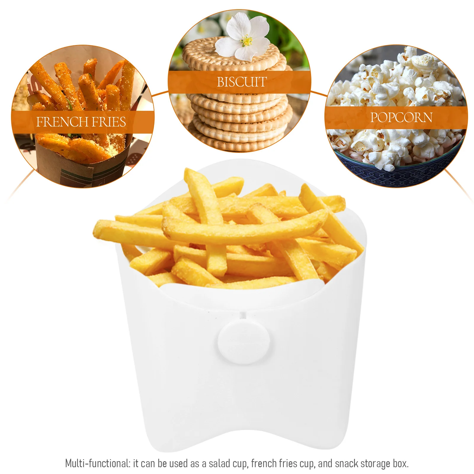 

Multi-Functional Portable Snack Holder Reusable Plastic French Fry Cup Small Salad Snack Container French Fry Cup