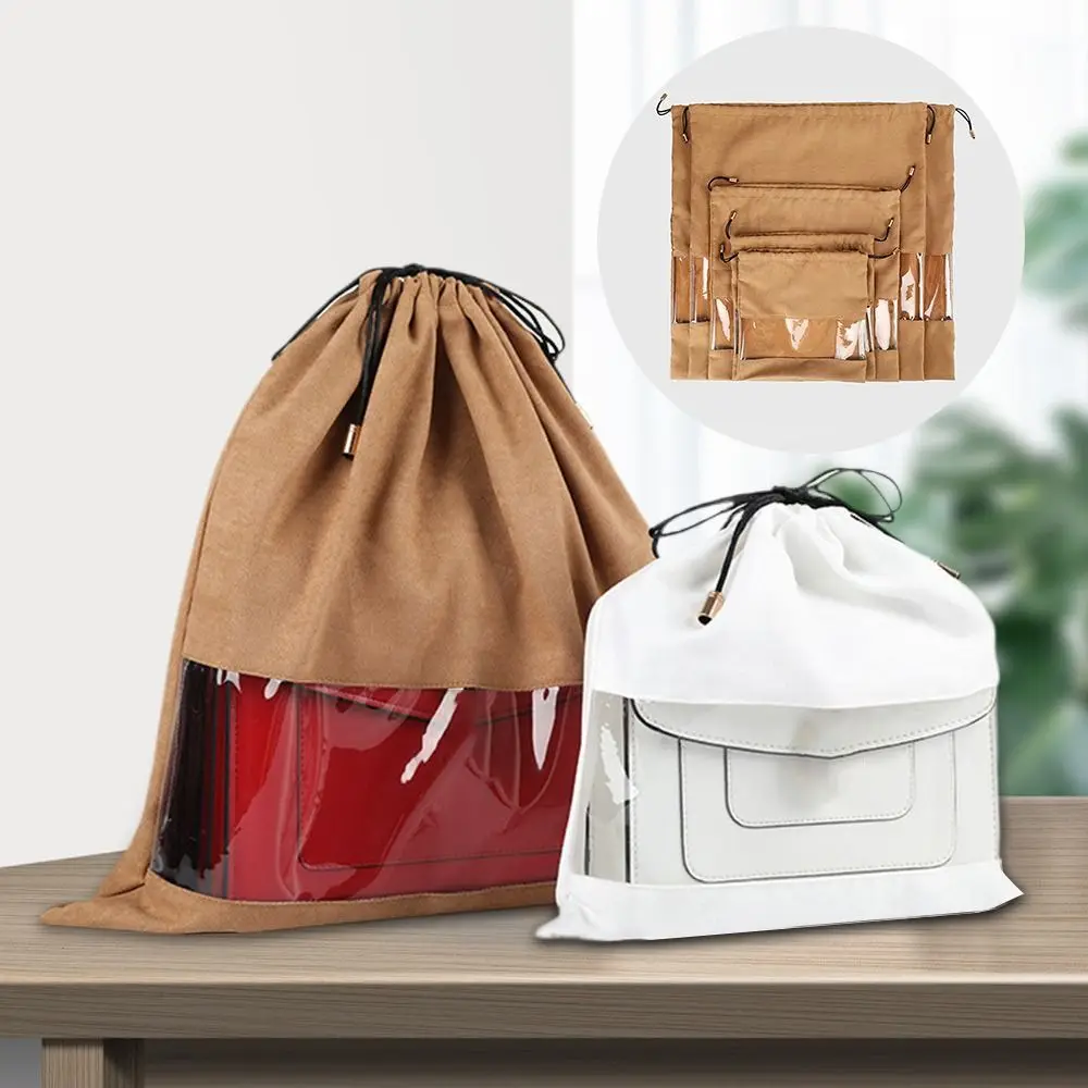 

Large Capacity Handbag Dustproof Bag Visualization Window Makeup Pouch Transparent Drawstring Bag Washable Clothes Shoe Storage