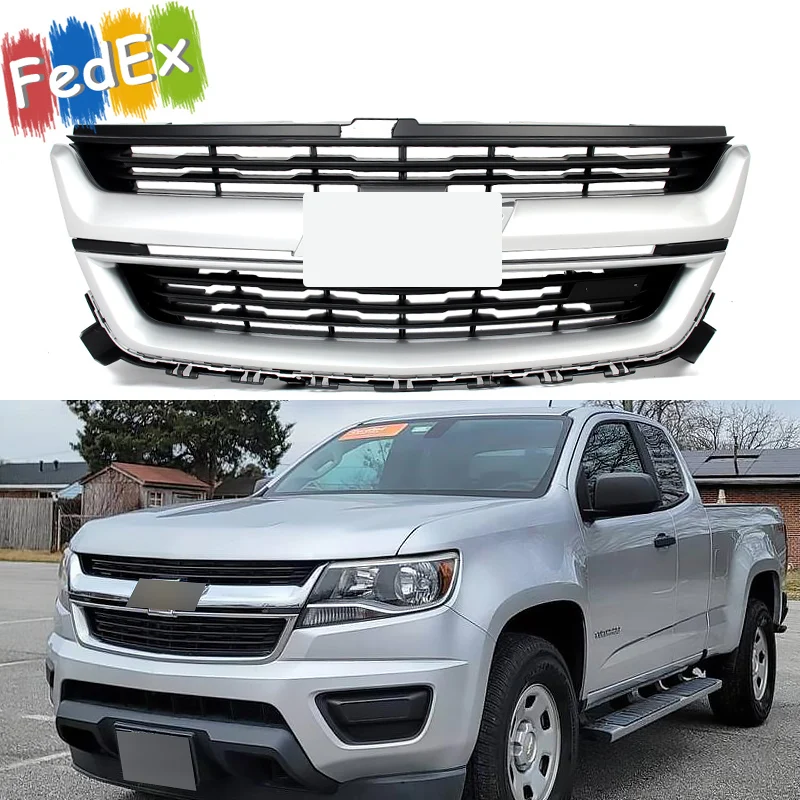 Modified Grill Replace For Chevrolet Colorado 2015-2020 Front Upper Bumper Grille Silver Ice Metallic Car Front Radiator Grille