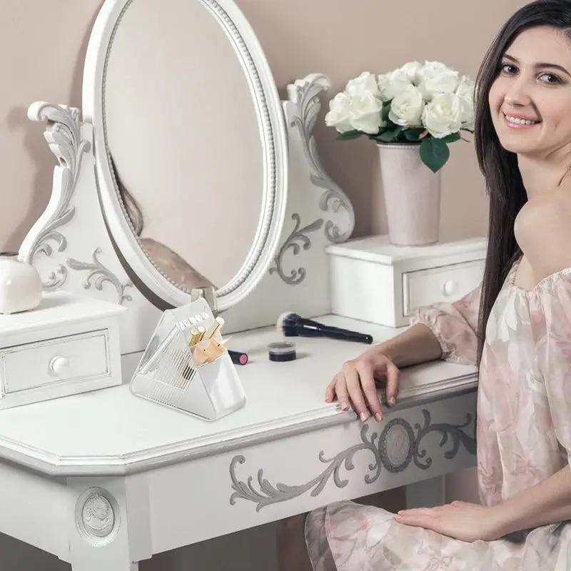 Multifuncional Maquiagem Brush Holder, Clear Triangle Organizer, Vertical Desktop Storage, Triângulo Papelaria