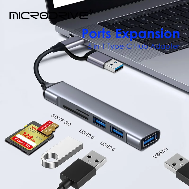 6 in 1 Card Reader USB3.0 to Type C Micro USB Universal OTG Adapter Multifunctional adapter SD TF High-speed transmission