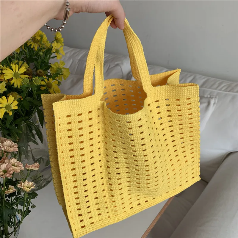 Summer Fashion Women\'s Woven Shoulder Bag Large Capacity Ladies Tote Handbags Shopping Bags Female Hollow Out Travel Beach Bag