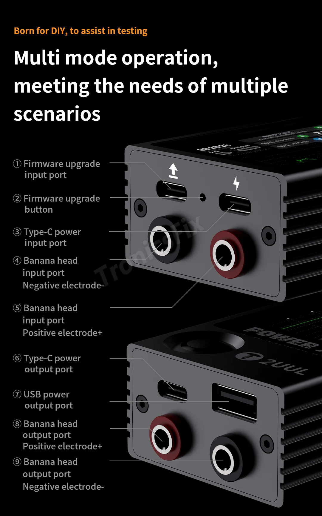 2uul power x PW11 High Refresh Full-color Screen Power PCB Detector : Digital Display, Curve, And Pointer Three Modes Display