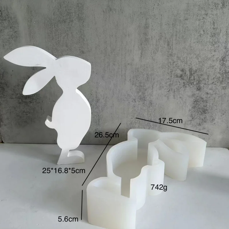 New Large and Medium Bunny Silicone Mold Easter Rabbit Garden Decoration Plaster Cement Mold