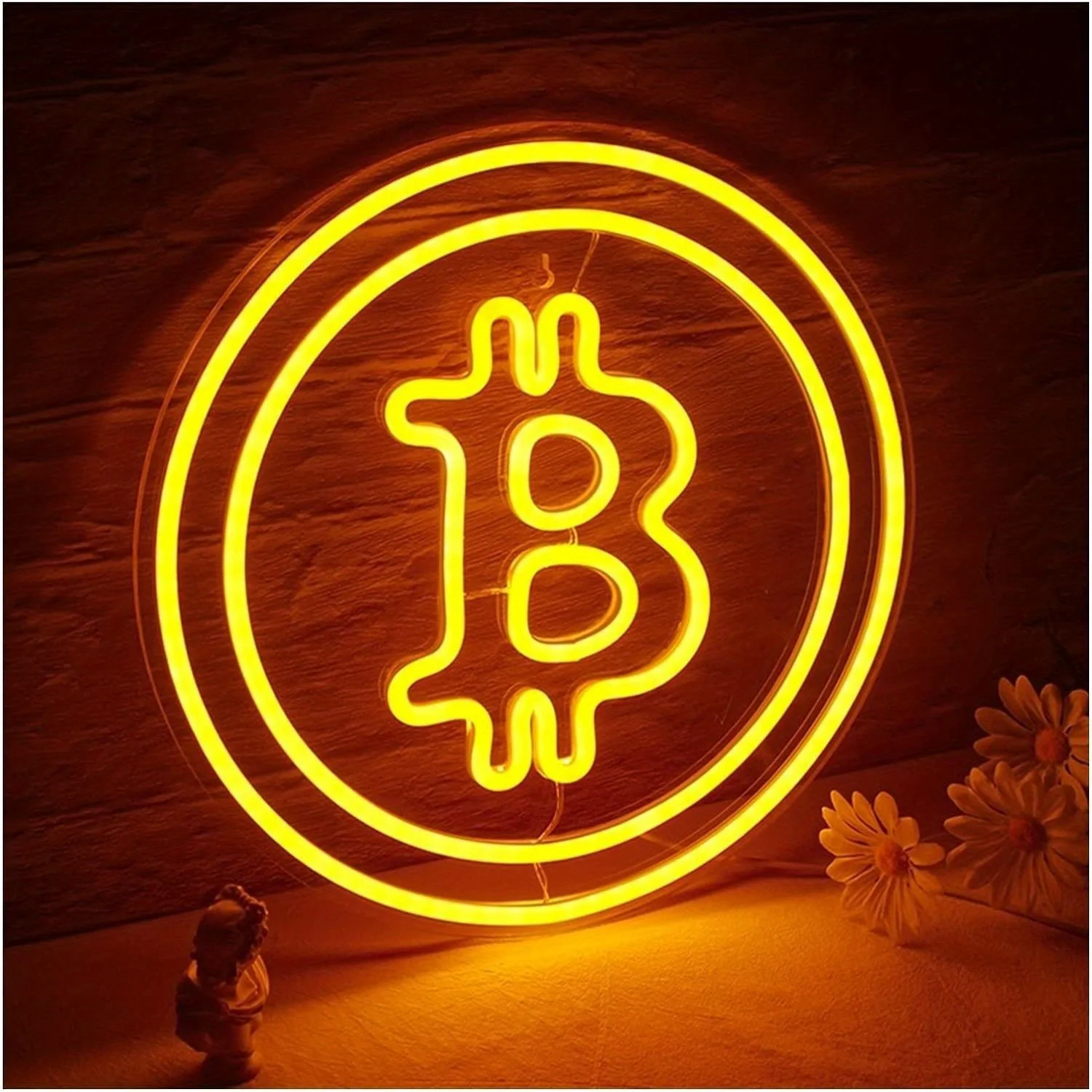 Bitcoin-Shaped Neon Signs, Bitcoin-Themed Neon Signs, Yellow LED Lights for Bedrooms, Homes, Offices, and Bars