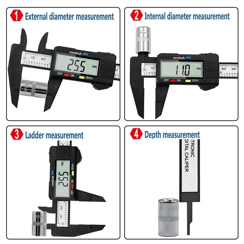 Vernier Caliper 0-150mm 6 inch Measuring Tool Plastic/Stainless Steel LCD Digital Electronic Carbon Fiber Ruler