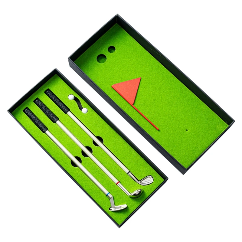 Golf-Stift-Set, Mini-Desktop-Golfball-Stift, Geschenk, inklusive Putting Green 3-Schläger, Stiftbällen und Flagge