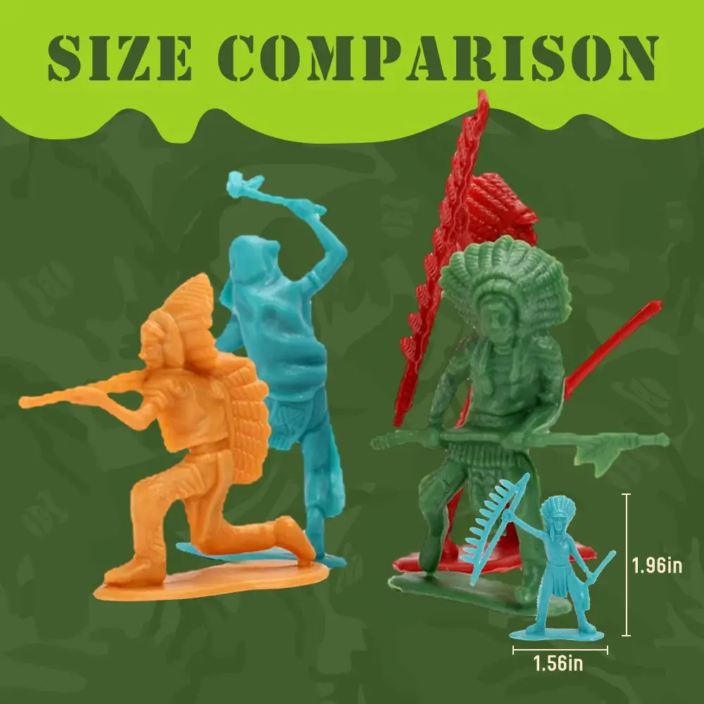 ViiKONDO Army Men Playset Indian vs Cowboy 50pcs Figure Soldier Wild Western Adventure Tiny Troops 6 Poses Wargame Gift for Boys