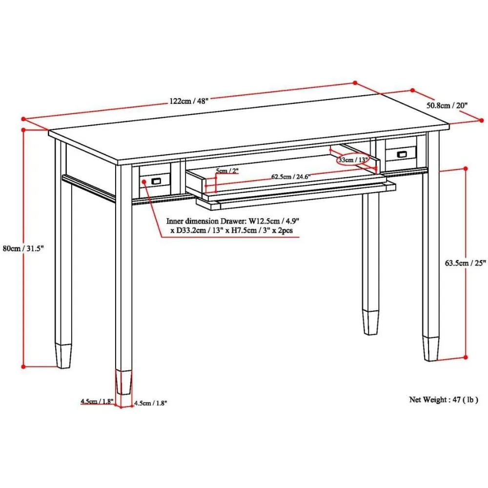 SIMPLIHOME-coctelera cálida de madera maciza, escritorio de oficina para el hogar, mesa de escritura, estación de trabajo, muebles de mesa de estudio, rústico y moderno, 48 pulgadas de ancho