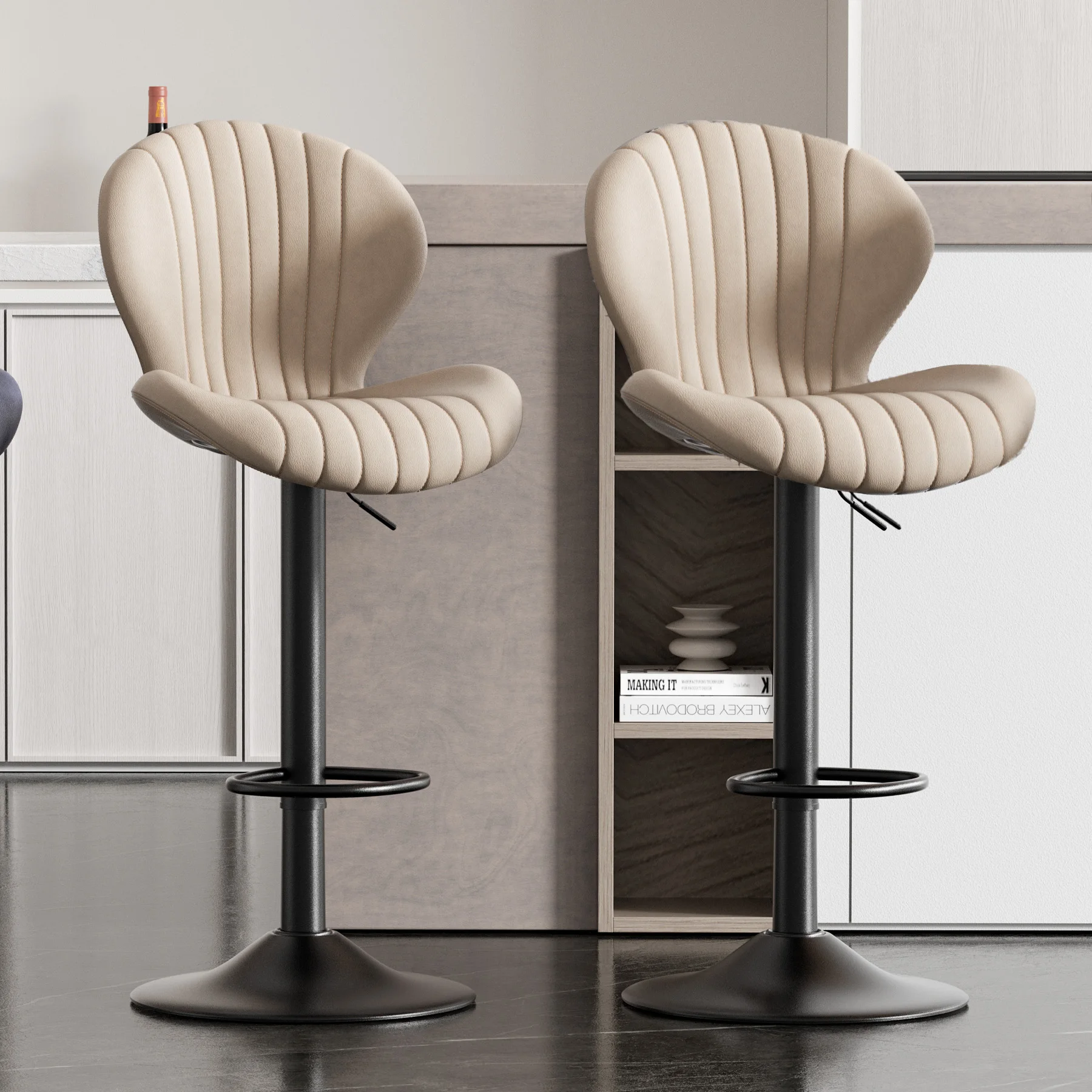 Chaises de Bar à Comcussion Modernes avec Mid Ba et Siège Réglable, Gris, Lot de 3