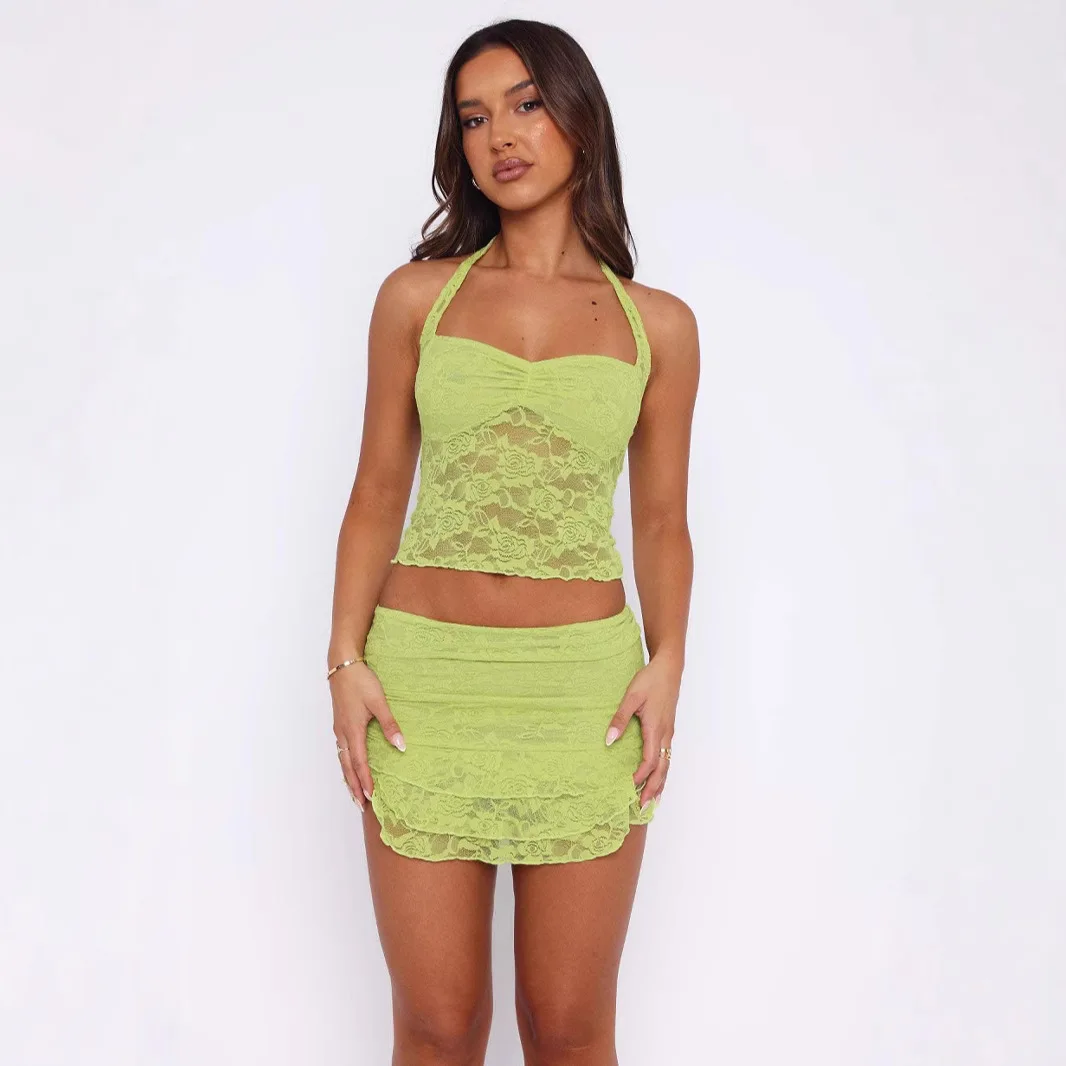 European and American hollowed out women's lace top with suspender sexy outdoor vest exposed navel top camisoles vests T-shirts