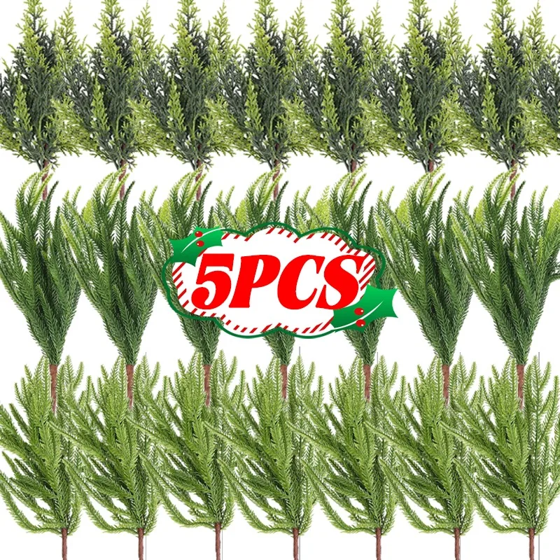 5/1 قطعة فروع الصنوبر واقعية لينة انحناء الاصطناعي نورفولك الصنوبر إبرة فرع DIY اكاليل جارلاند زينة عيد الميلاد
