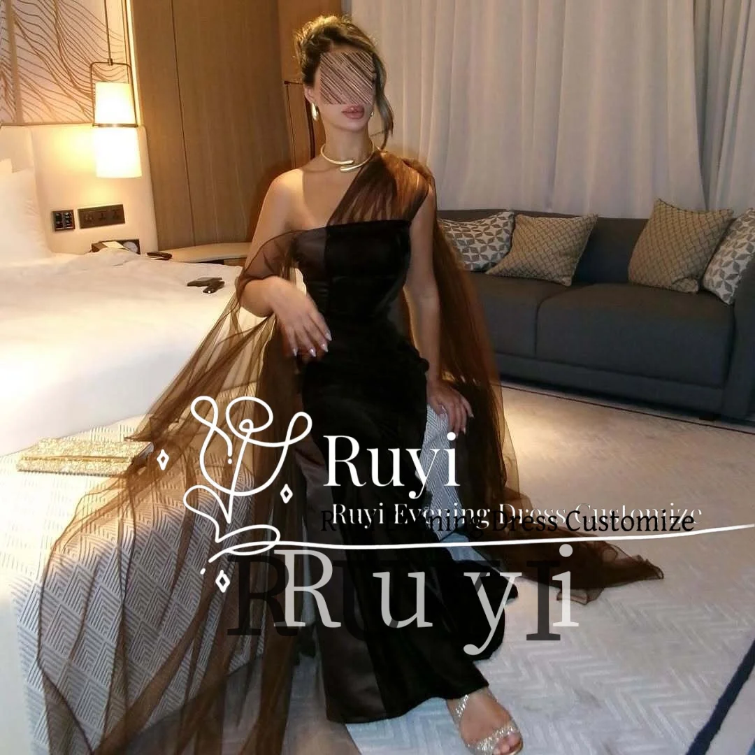 Customized Patchwork One-Shoulder Simple Women's Evening Dresses Sleeveless Tulle Long Cape Formal Gown Elegant Party Dresses