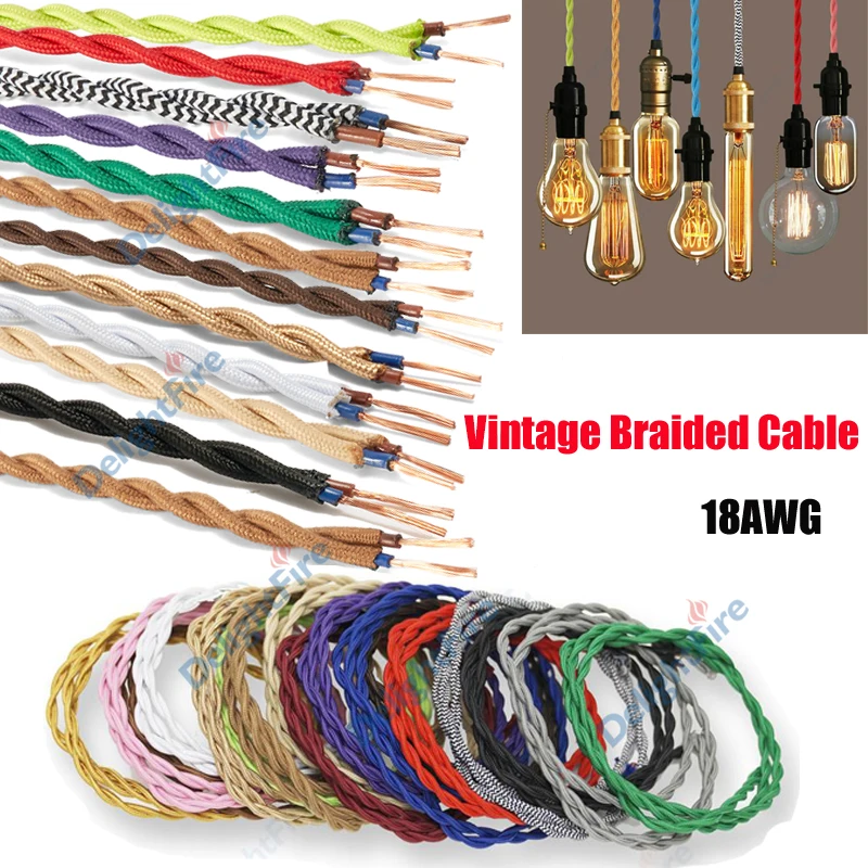 

2 Core Vintage Braided Cable 18AWG Retro Pendant Lamp Cords 2Pin Soft Woven Textile Wires For DIY LED Lighting Bulbs Lamps Fan