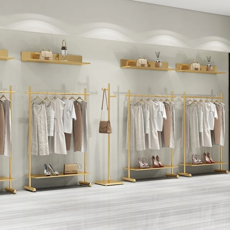 custom.Customized Light Luxury Women's Clothing Store Display Rack Stainless Steel Floor-to-Floor Hanger Island