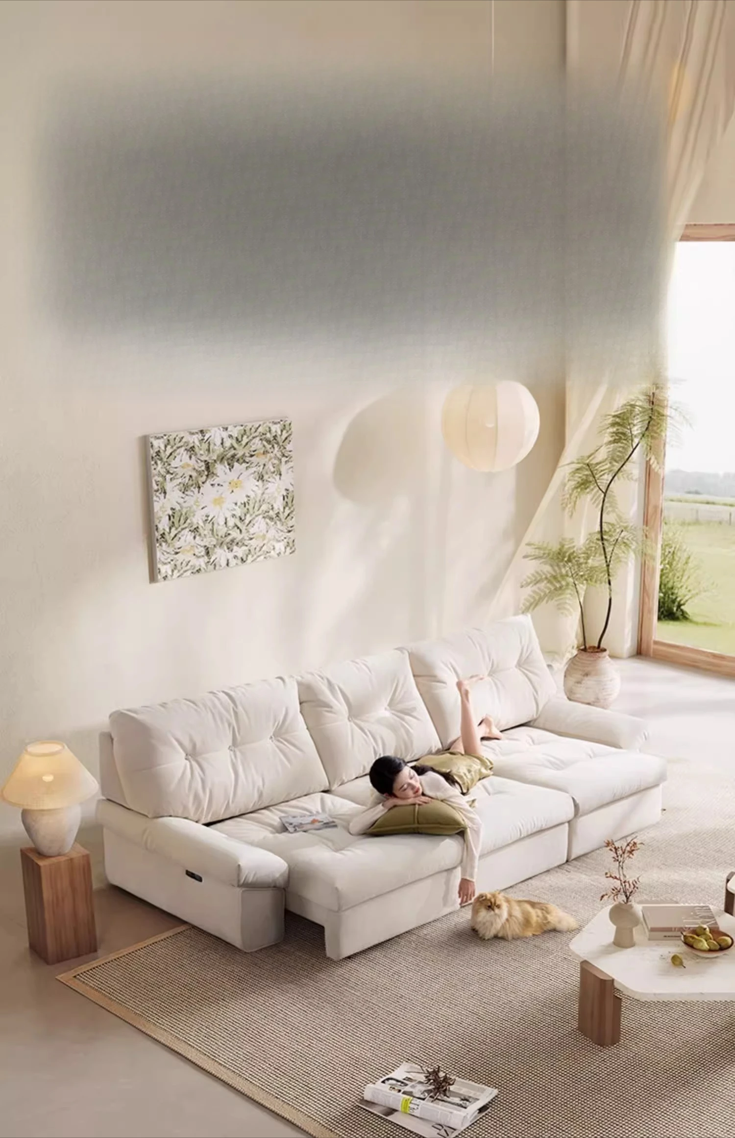 

Electric sofa cloud cream cat scratching fabric retractable sofa