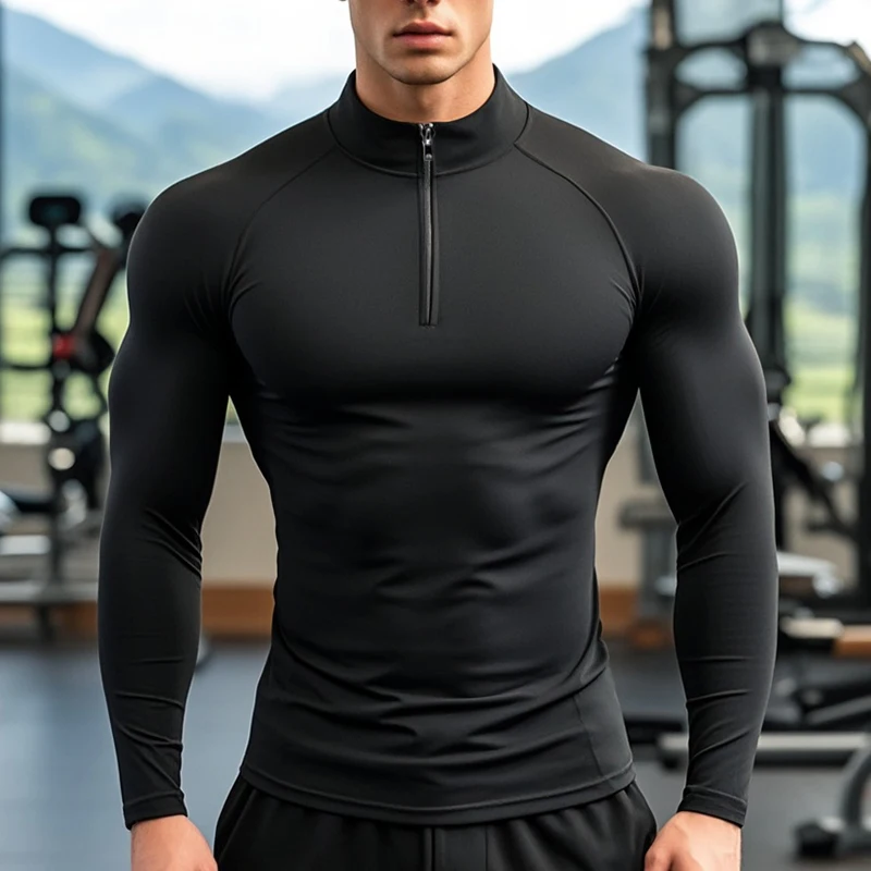 Plain Running T-shirts Mens Compression Long Sleeve Sports Polo Shirts Trainning & Exercise Gym Fitness Quick Drying Sportswear