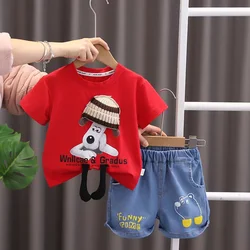 Cartoon Toddler Infant Summer Short Sleeve T-Shirt+Jeans Shorts 2 Piece Suit Baby Boys Clothes Kids 1-5T Sport Casual Outfits