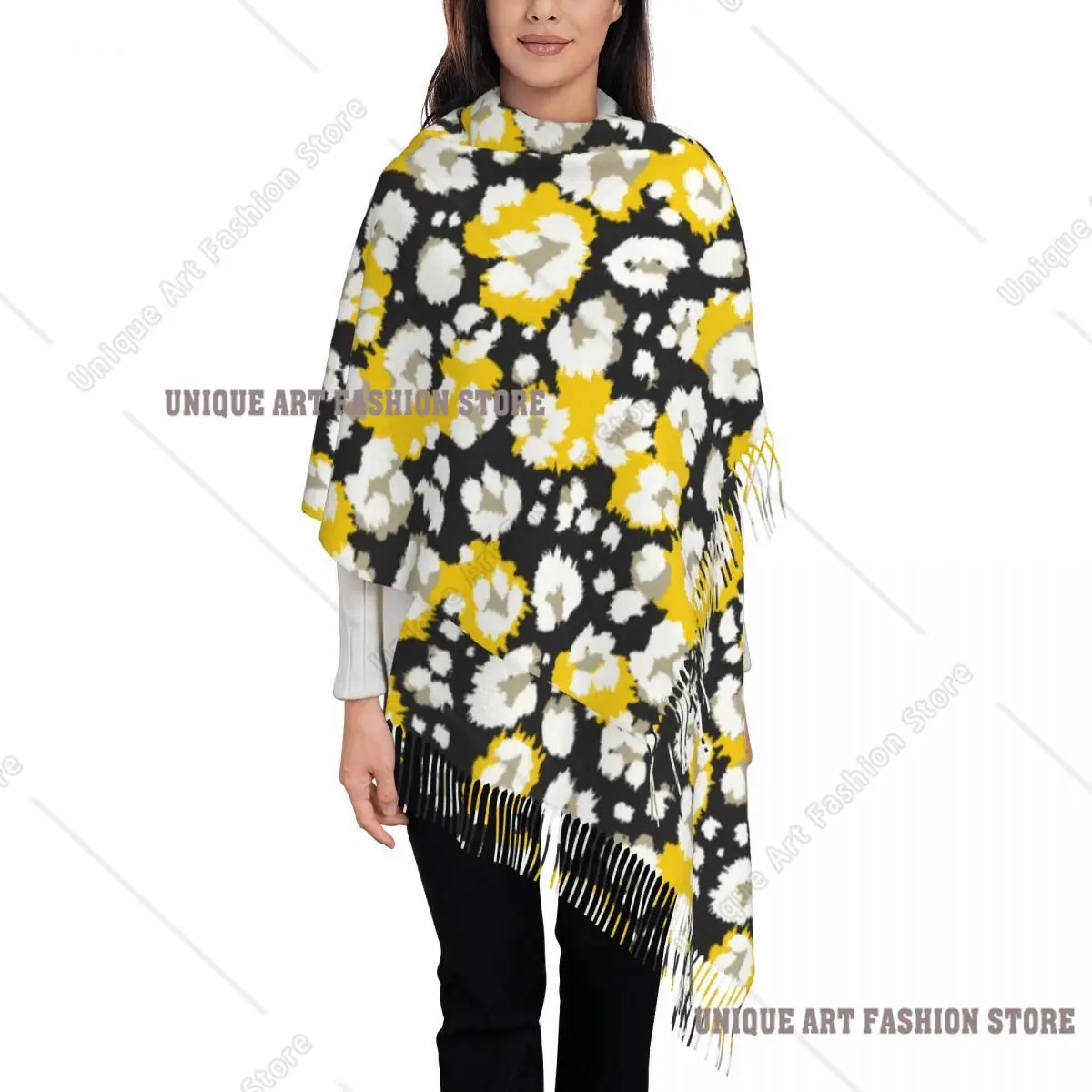 Sciarpa con nappa personalizzata con stampa leopardata Scialli morbidi da donna avvolge le sciarpe autunnali invernali femminili