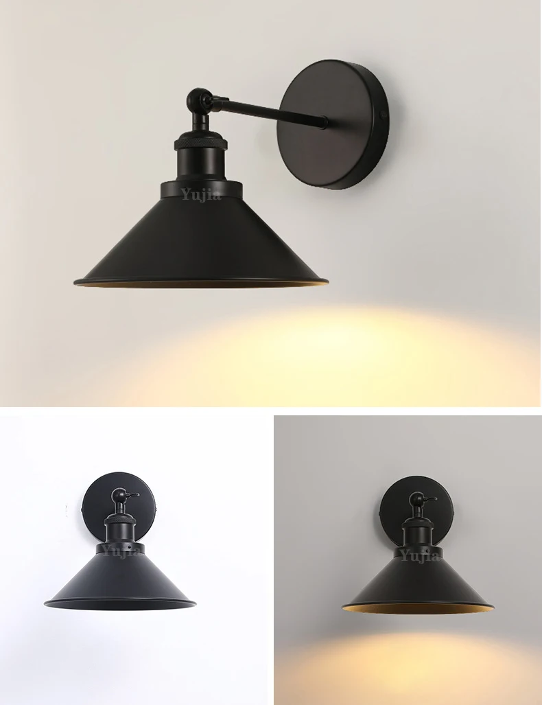 Retro Up Down Adjustable Wall Sconce Mounted Bedside Lamp for Bedroom Decorative Led Wall Lights Iron Shade Black Brass