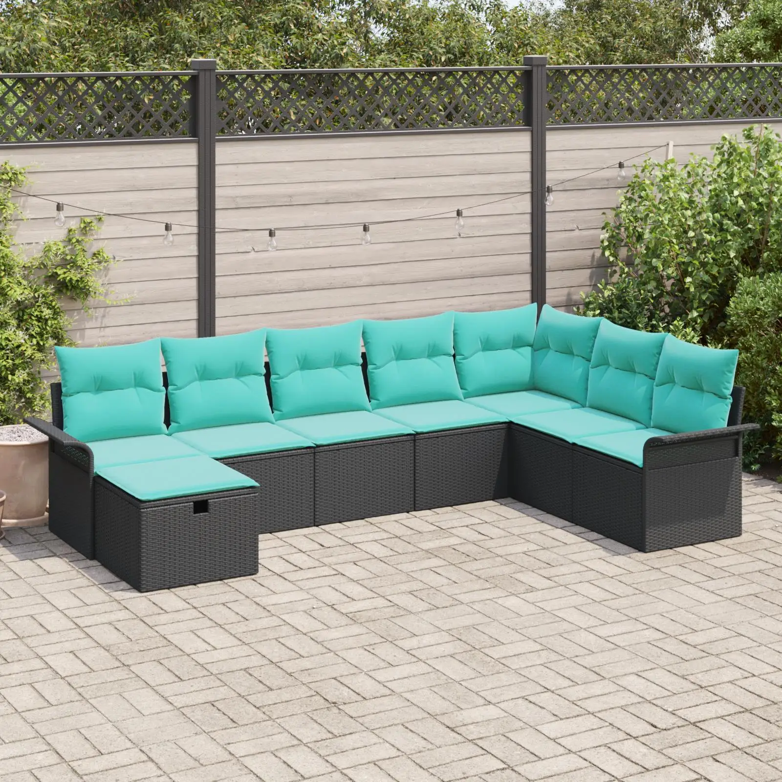 

Stylish 8 Piece Black Poly Rattan Garden Sofa Set with Comfortable Cushions for Outdoor Patio Furniture