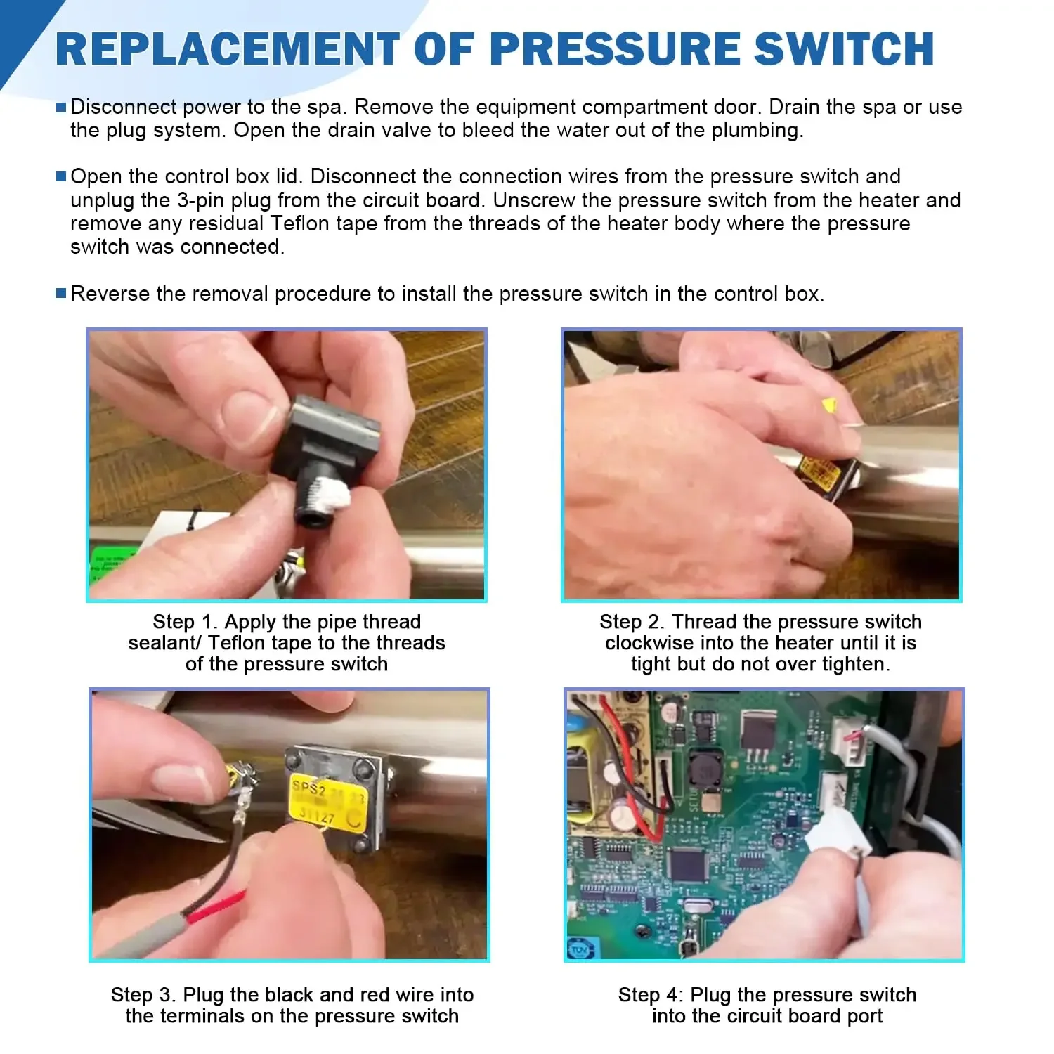 Picture 7: 73995 Pressure Switch for Caldera Vacanza, for Hot Spring Hotspot Solana(2006-current) with 1/8” MPT Standard Threads 3-Pin Plug