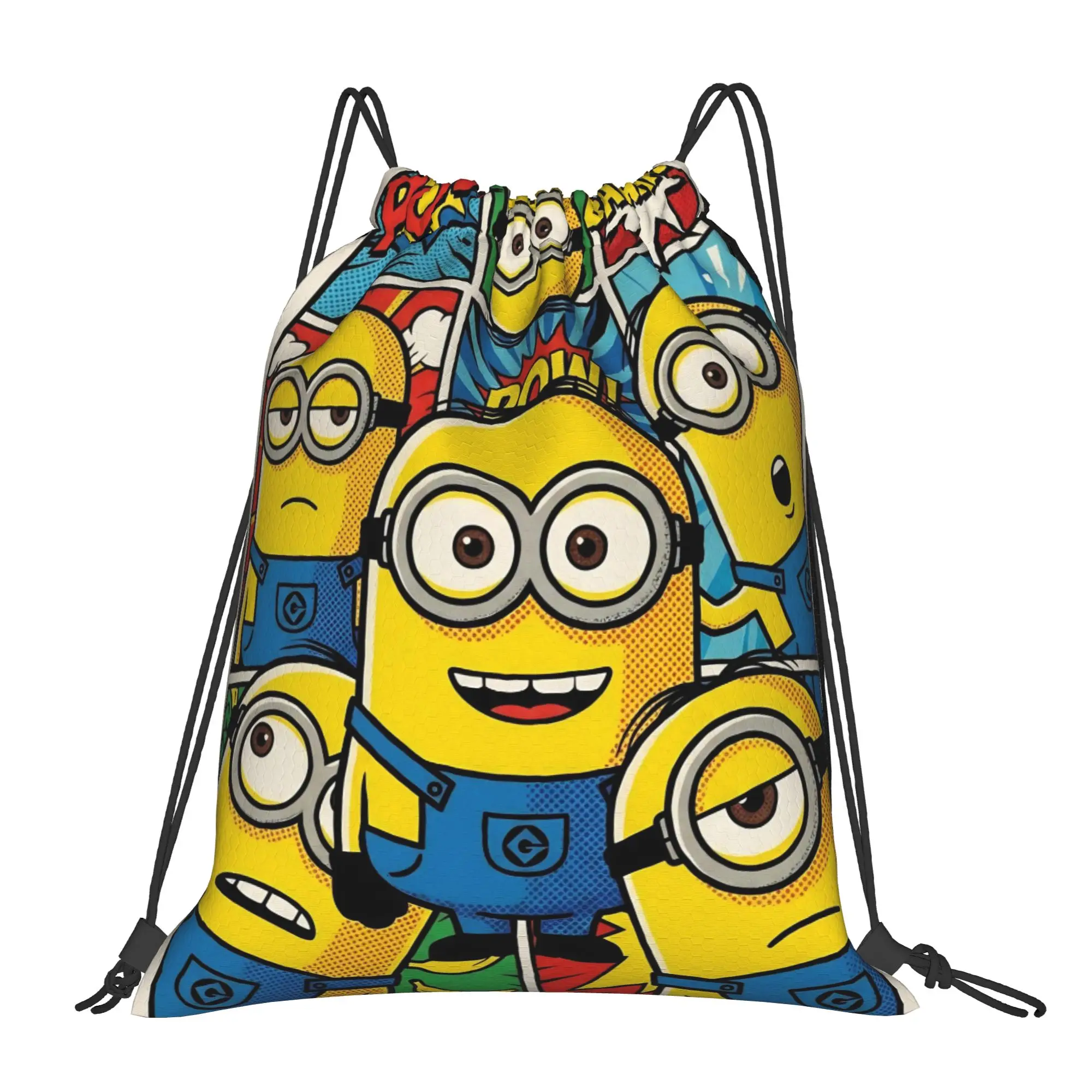 M-Minions-s Banana Comic Pop Art Drawstring Backpack Sports Gym Bag Water Resistant  String Sackpack for Cycling