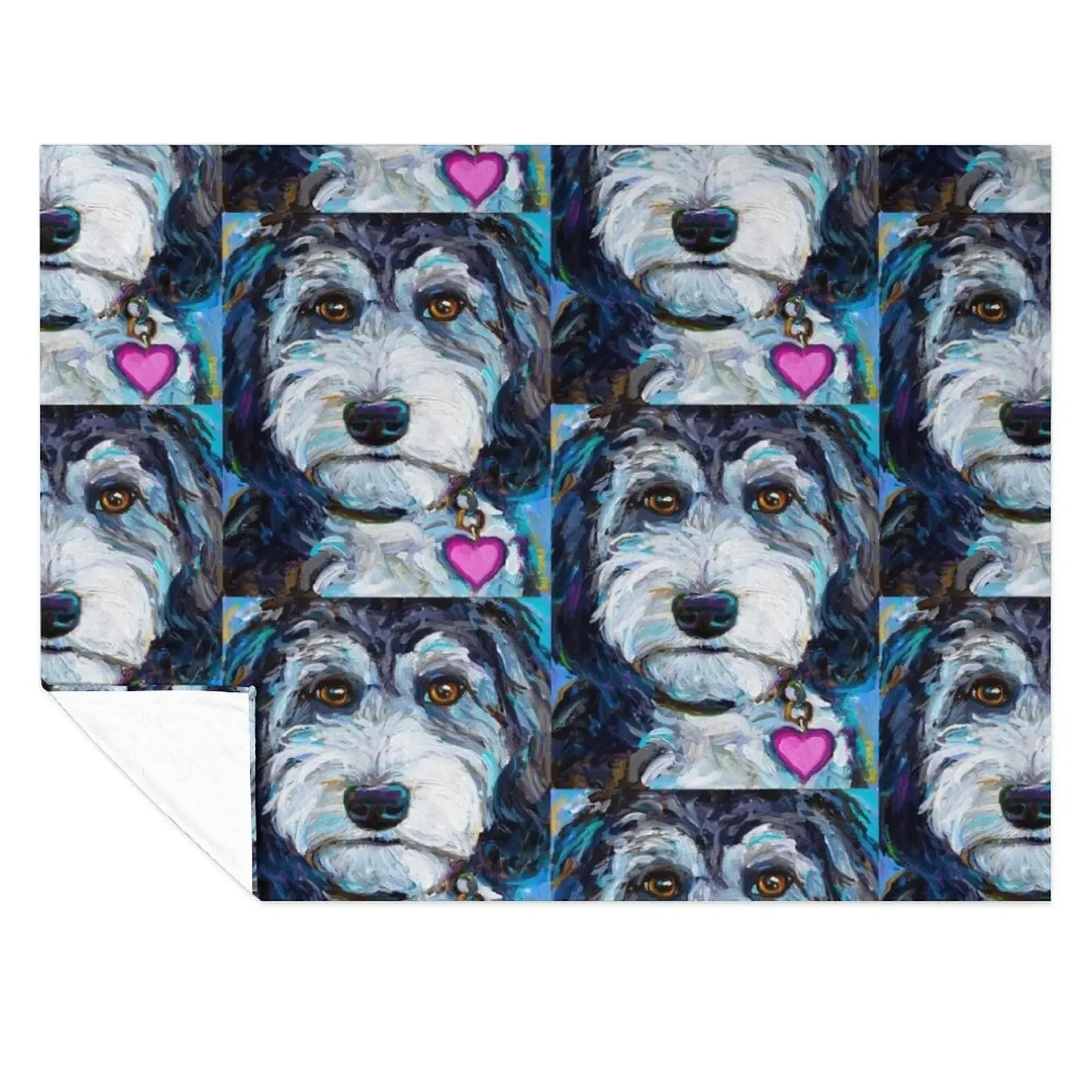 

Tuxedo Aussiedoodle Dog by Robert Phelps Throw Blanket Designers Plaid on the sofa Retros Sleeping Bag Blankets