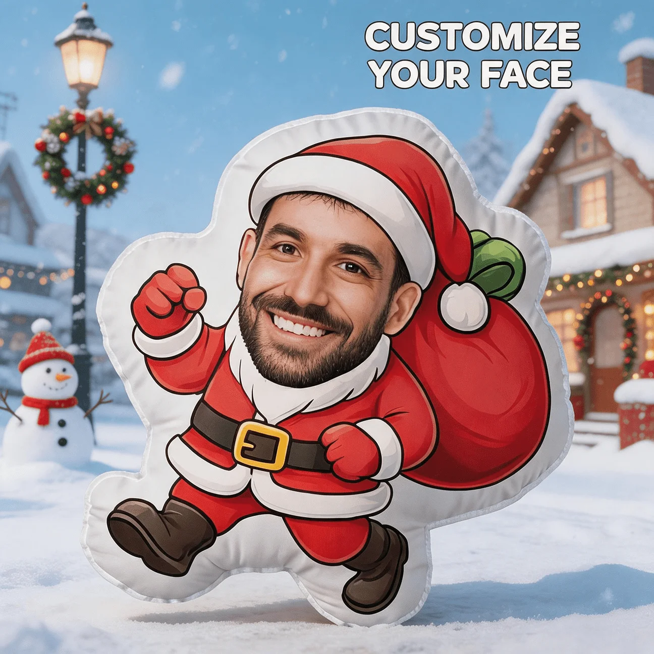 Custom Photo Santa Claus Shaped Pillow, Personalized Face Funny Christmas Decorative Cushion, Unique Home Decor Accent for Sofa