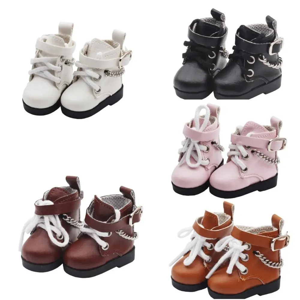 1 par de Mini zapatos de muñeca de cuero PU, zapatos con cadena, Mini 4,5*2cm, muñeca BJD, zapatos de PU, lindos zapatos para muñeca, botas para muñeca EXO, muñeca BJD 1/6