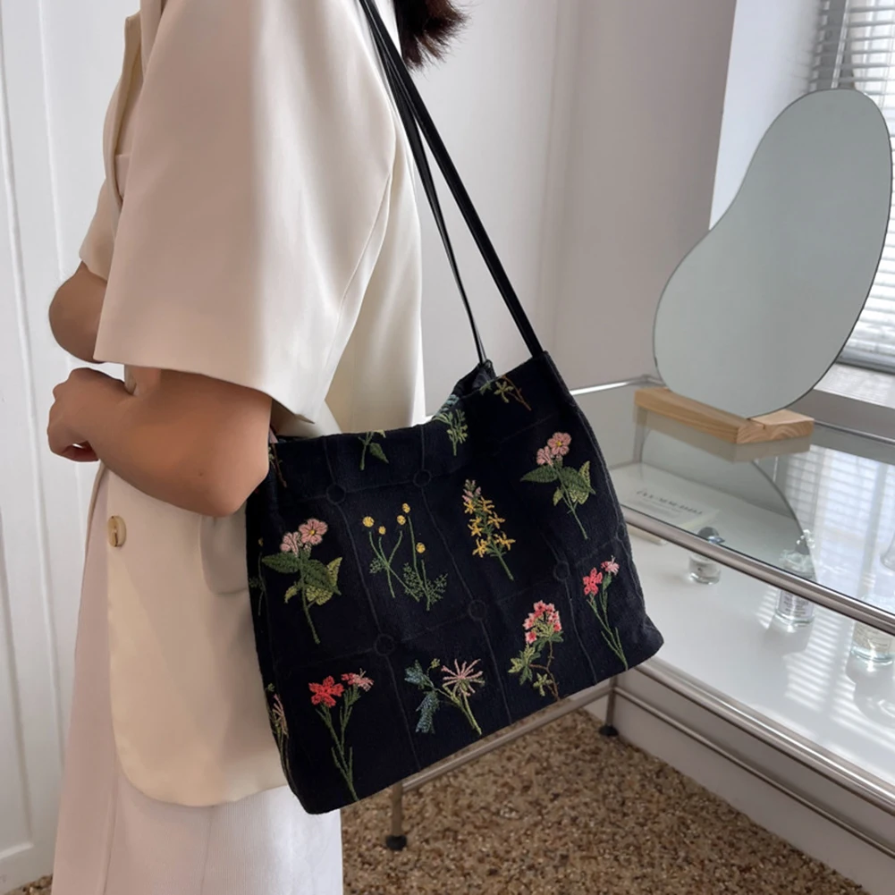Frauen Floral Schulter Tasche Große Kapazität Leinwand Blumen Tote Tasche Haspe Verschluss Weiche Weibliche Reise Casual Tasche