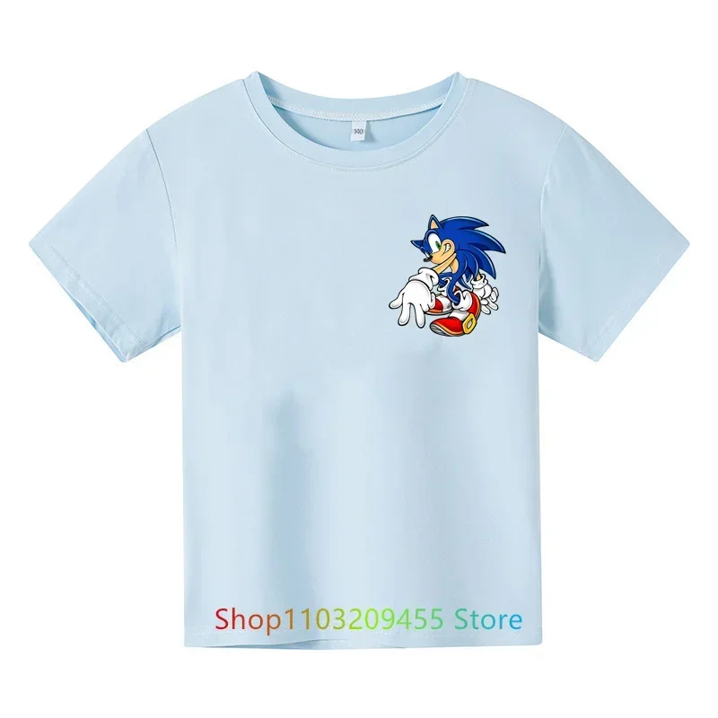 Fashion 2024 New Summer Boys Sonic Tshirt Mens Print Kids For Boys Short Sleeve Baby T Shirt Children's Clothes Women Shirts Top