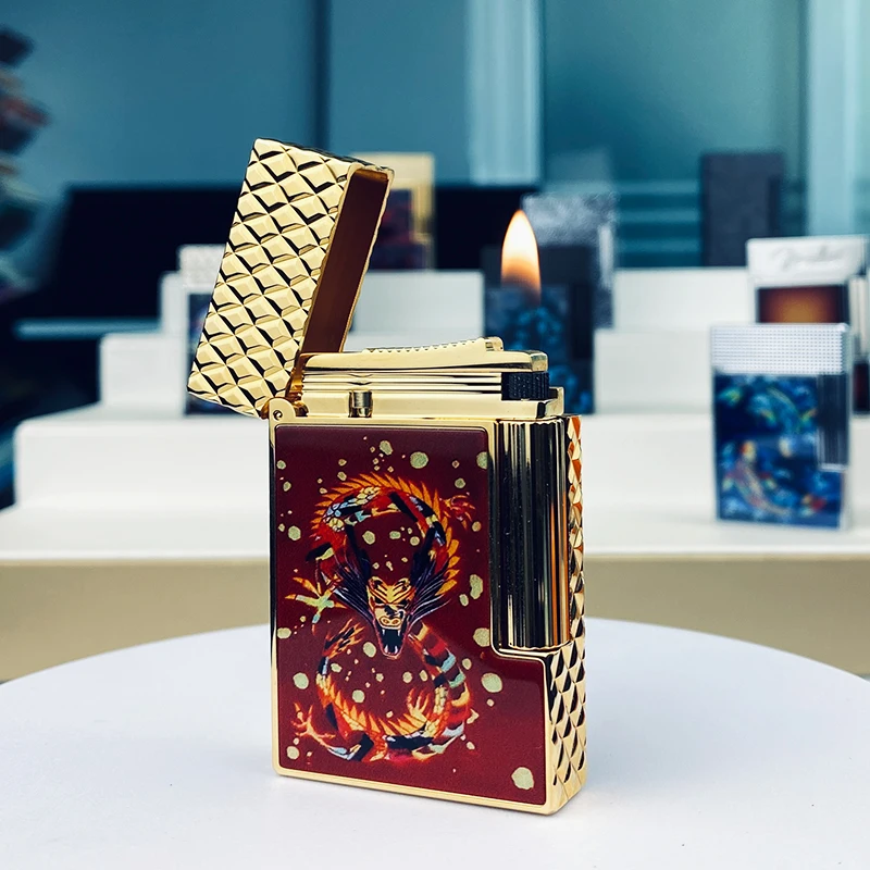 New commemorative edition single and double flame luxury lighter Ping Sound natural paint cigarette smoking butane lighter 11806