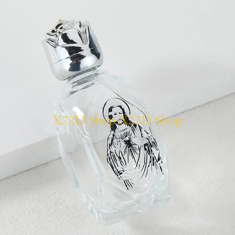 X22D 6Pcs Christian Ritual Glass Container Embossed Leakproof Holy Water Bottles for Baptisms Event Travel Church Supplies