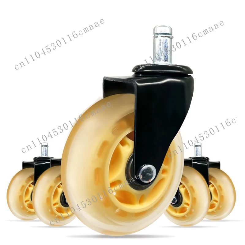 A set of 5 high-quality 3-inch yellow translucent polyurethane rotating furniture office chair casters