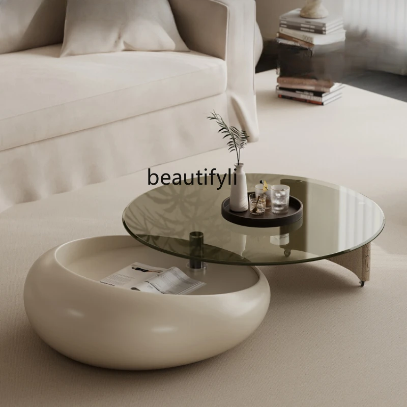 

Italian Minimalist Designer round Rotating Coffee Table Small Apartment Simple Modern