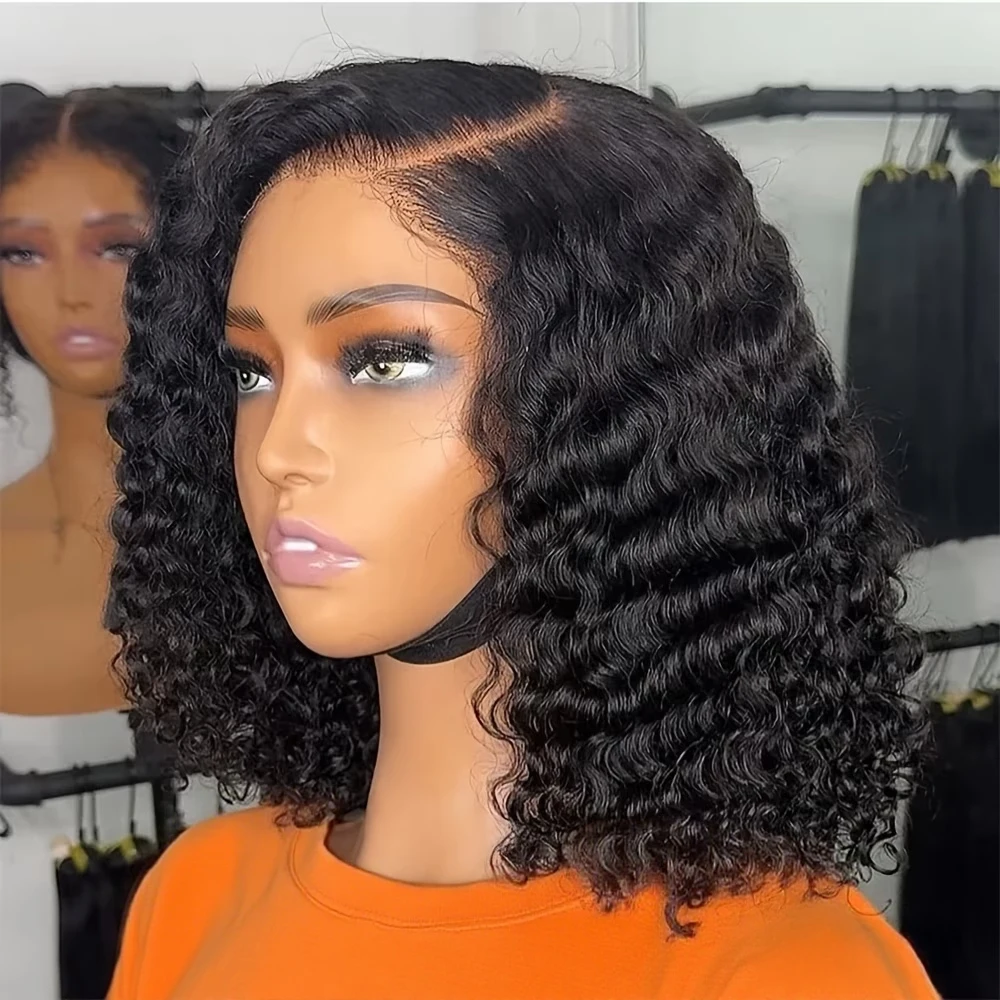 

Glueless Wig Human Hair Deep Wave Short Bob Wig 13x4 No Glue Wig Wear And Go Water Curly Bob Wigs For Women 250% With Baby Hair