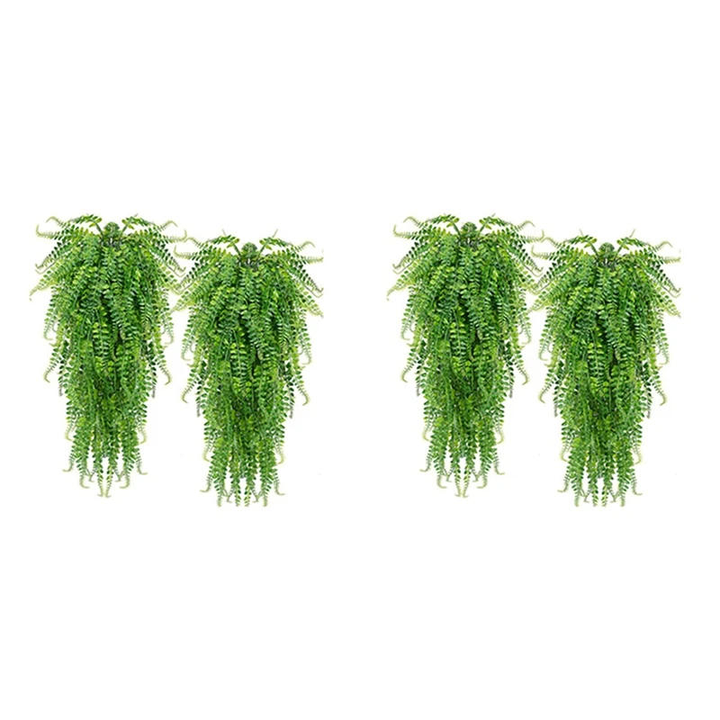 4 Pcs Artificial Hanging Ferns Plants Vine Fake Ivy Boston Fern Hanging Plant Outdoor UV Resistant Plastic Plants