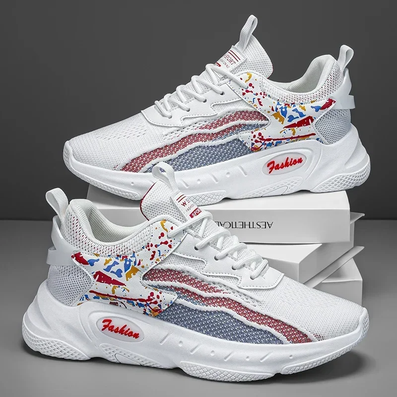 

Breathable Flying Woven Men's Shoes Round Head Thick Sole Increase Men Large Size New Casual Cloth Shoes Sports Shoes