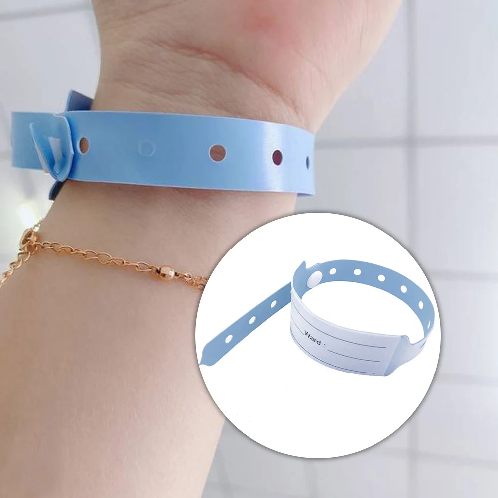 100pcs Count Waterproof Soft Plastic PVC Identification Medical Wristbands,Writable Patient Bracelets, Vinyl Wrist Band