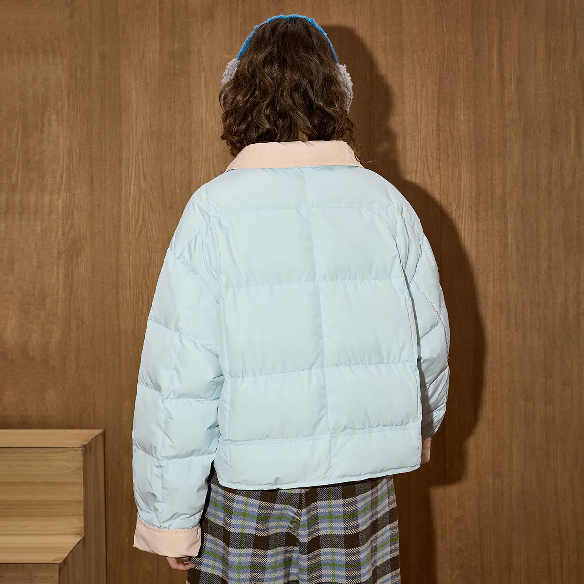 Coolhut 90% dons korte damesjas winter opstaande kraag kleurblok parka fris esthetisch gewatteerd jack met contrasterend paneelontwerp