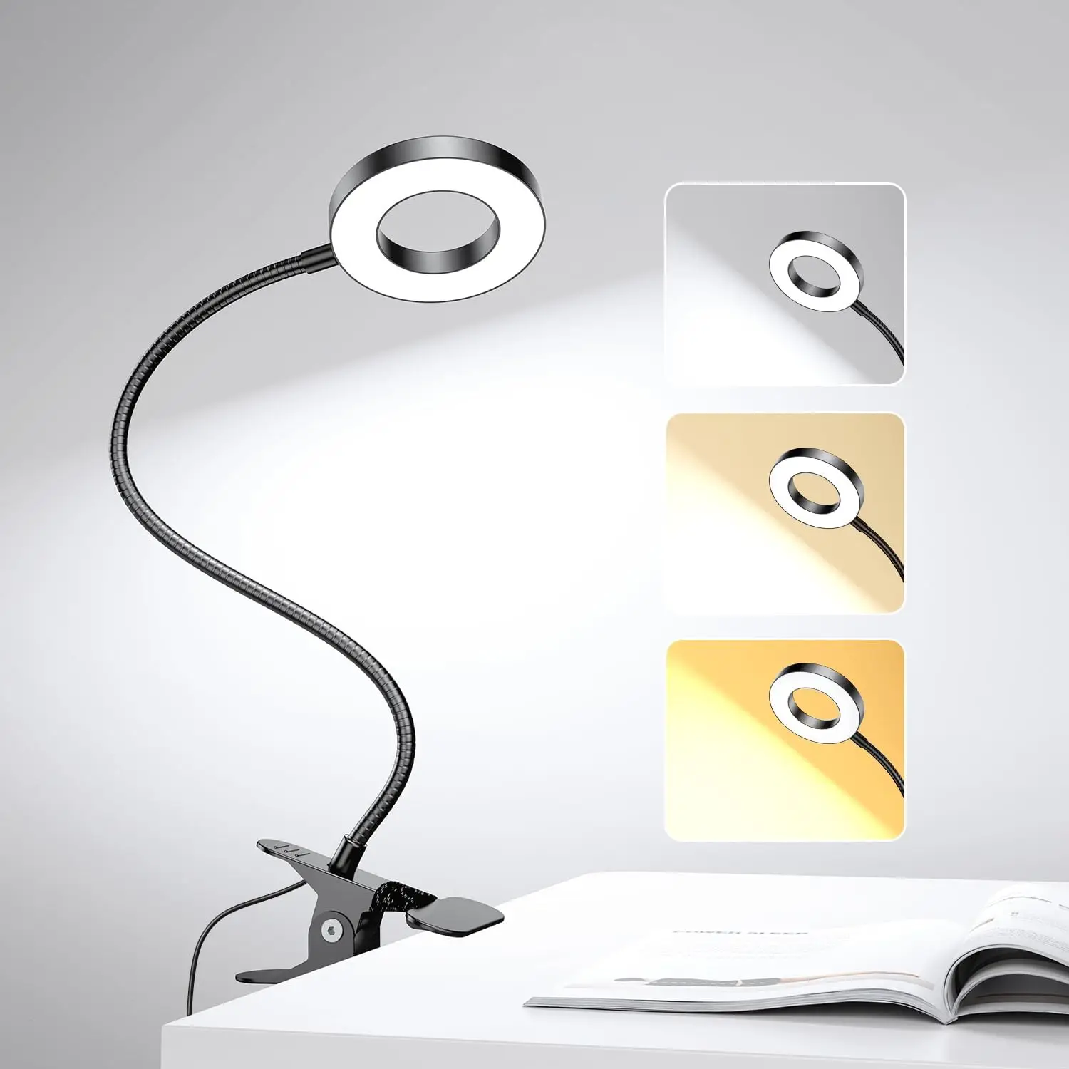 Desk Lamp Clip on Light for Bed Book Reading, Dimmable led Desk Lights for Home Office Clamp Bedside Lamp for Craft, Study